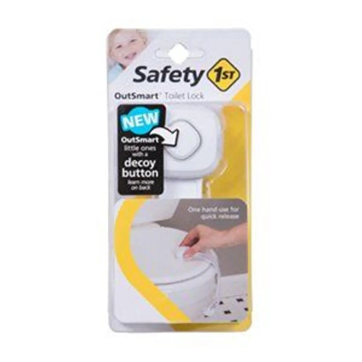Safety 1st 212 MAIN Childproof Plastic Indoor Toilet Lock - Home Improvement Modern Bathroom Fixture Accessory, Room Accessories, Decoy Button, Outsmart Design, Smooth Sides, Universal Fit, Simple Strap Detachment