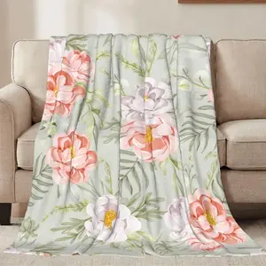 Spring Flowers with Peach Leaves Throw Blankets All Season Ultra Soft Warm Flannel Blanket for Home Bed Sofa Couch Chair Outdoor Travel Camping