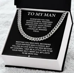 To My Man Cuban Chain Necklace, Jewelry For Him, Boyfriend, Husband Gift From Wife Or girlfriend For Birthday, Christmas, Romantic Anniversary Gift.