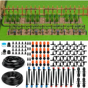 226FT Greenhouse  Drip Irrigation Kit, Automatic Patio  Watering System with 1/4" & 1/2" Tubing, Adjustable Nozzles, Emitters, & Barbed Fittings for Efficient Irrigation