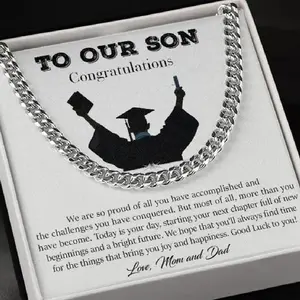 Happy Graduation Gifts for Son from Parent, Cuban Chain Necklace for Son Graduation, Graduation Bracelet Message High School Guy, Graduation Gift from Dad and Mom