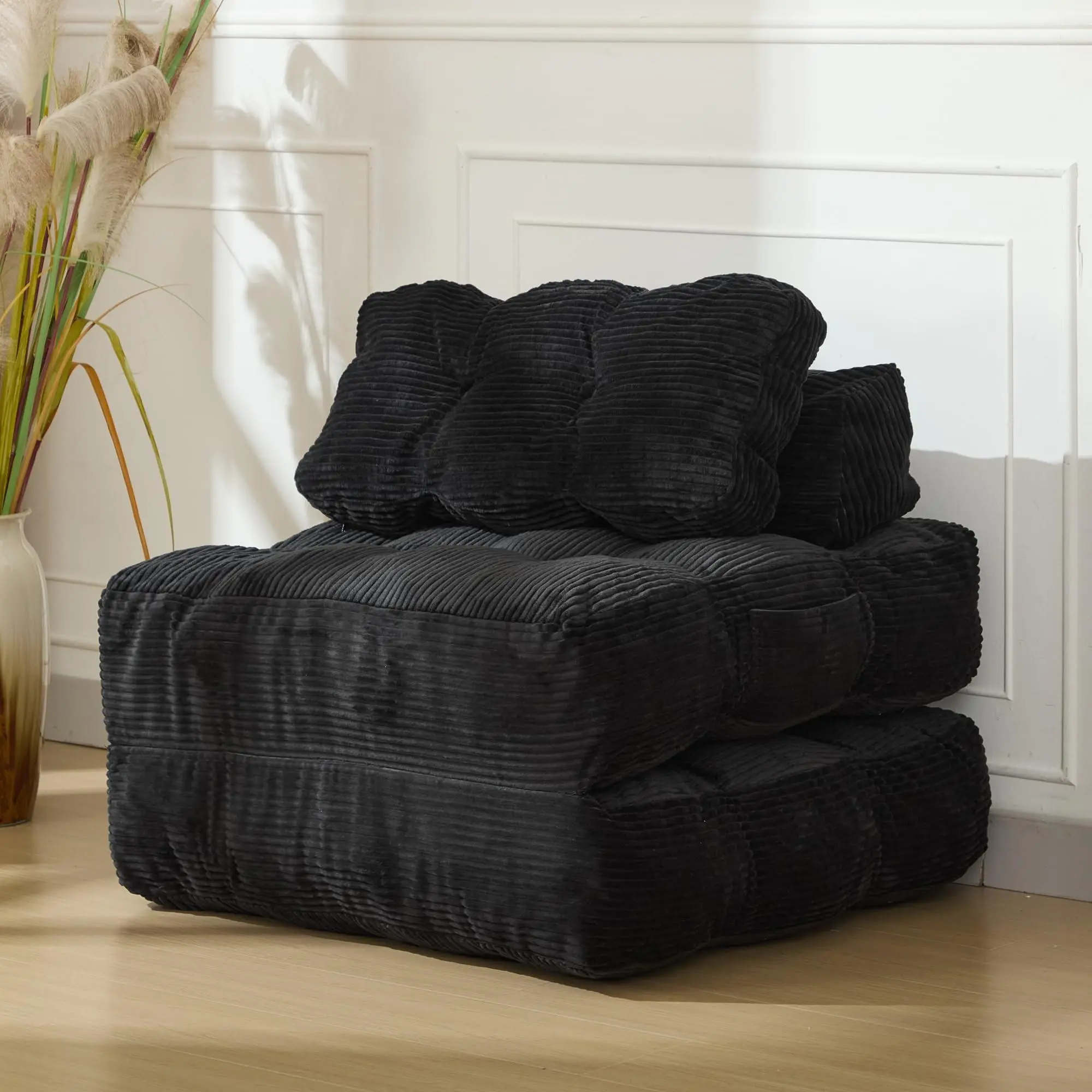 GARVEE 3-in-1 Portable Foldable Convertible Sofa Bed - Single Bed with Backrest, Pillow, Polyurethane Upholstery, Button Detailing, Wide Corduroy for Living Room, Bedroom