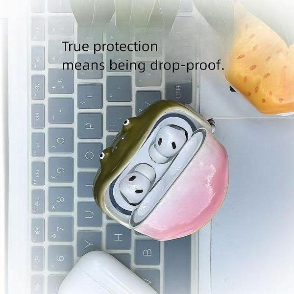 Fun and unique ugly-cute frog handcrafted Apple earbud case, high-end protection cover for AirPods Pro, 2nd, 3rd, and AirPods 4th generation.