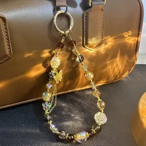 [Shui Linglong] Retro Maillard octagram beaded mobile phone chain women's niche design personalized fashion bag keychain Keychain for Bags