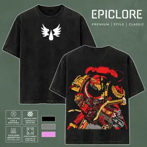 Warhammer 40k Blood Angels Washed 2 sided printed Oversize Unisex Cotton Crewneck tee game merch retro black soft hoodie, sweartshirt Menswear top graphic tee