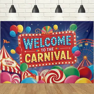 1pc 2D Carnival Theme Banner, Vintage Marquee Design with Circus Tent, Ferris Wheel & Candy Elements, Vibrant & Festive, Perfect for Fairs, Theme Parties & Celebrations Decor Backdrop