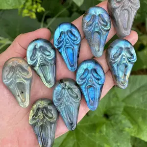 Natural Labradorite Ghost carved skull，Quartz crystal，ghost carved，Halloween gift，Crystal skull ，crystal pendant，Crystal healing