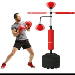 Soozier 4-in-1 Punching Bag for Adults, Freestanding Boxing Bag with 2 Speed Bag, Boxing Training Equipment with 360° Relax Bar, Reflex Bag, Adjustable Height, Red