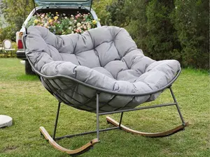 [DEAL] Outdoor Rocking Chair E-Coated Rocking Chair with Cushion Outdoor Rocker Recliner Chair for Patio Porch Garden Backyard Grey