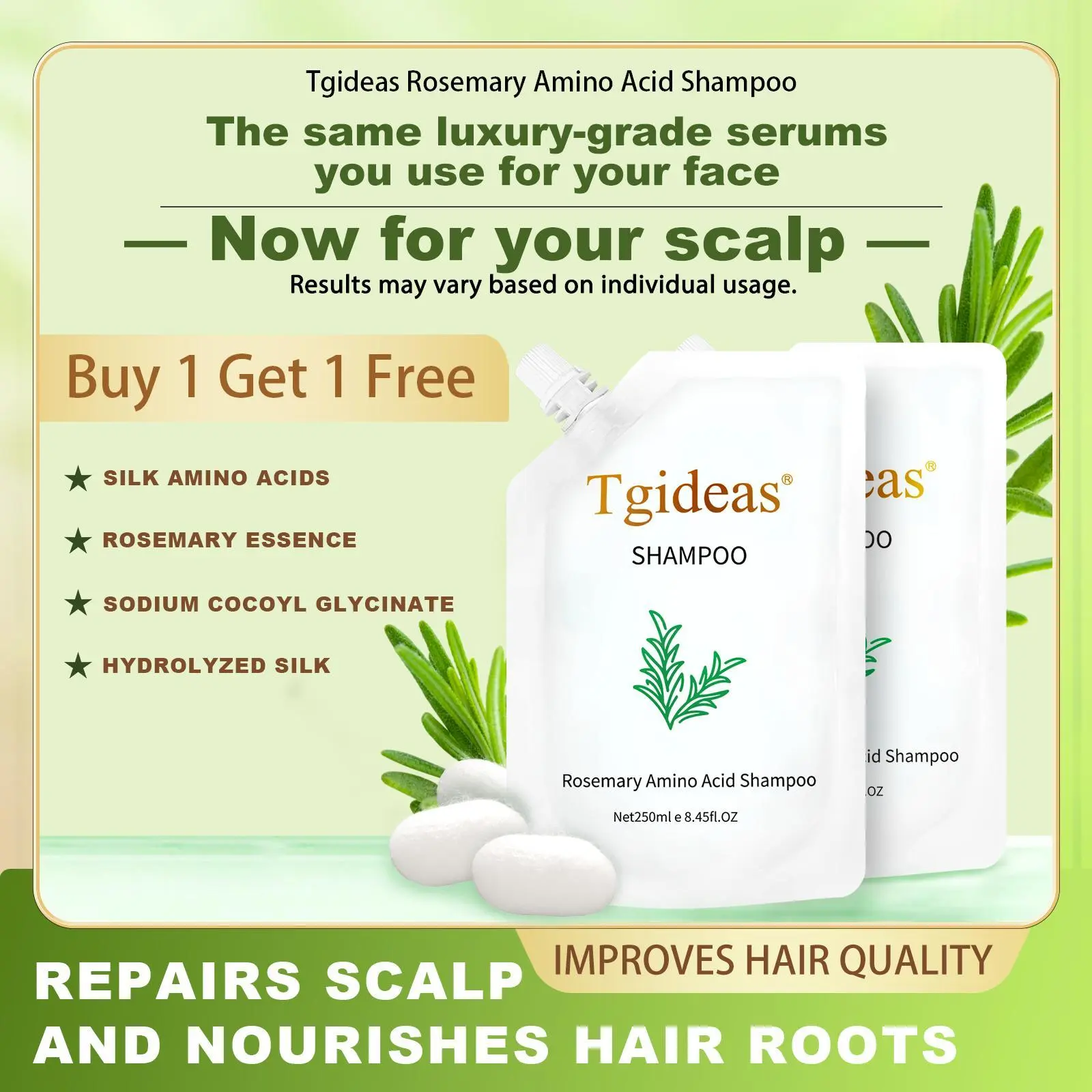 Tgideas Hair Nourishment Shampoo - Oil Balance & Scalp Refresh, Rosemary Zinc PCA Amino Acid Hydrolyzed Protein Gentle Cleanser Conditioner 250ML Smoother Shine  #SummerWins #DealsForYouDays