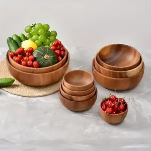 Teak Wood Bowl Handmade Natural Grain, Food Grade Oil Coating, Eco-Friendly Tableware, Durable Teakwood Utensil, Perfect for Serving, Salad Serving Bowls, Fruit Bowl