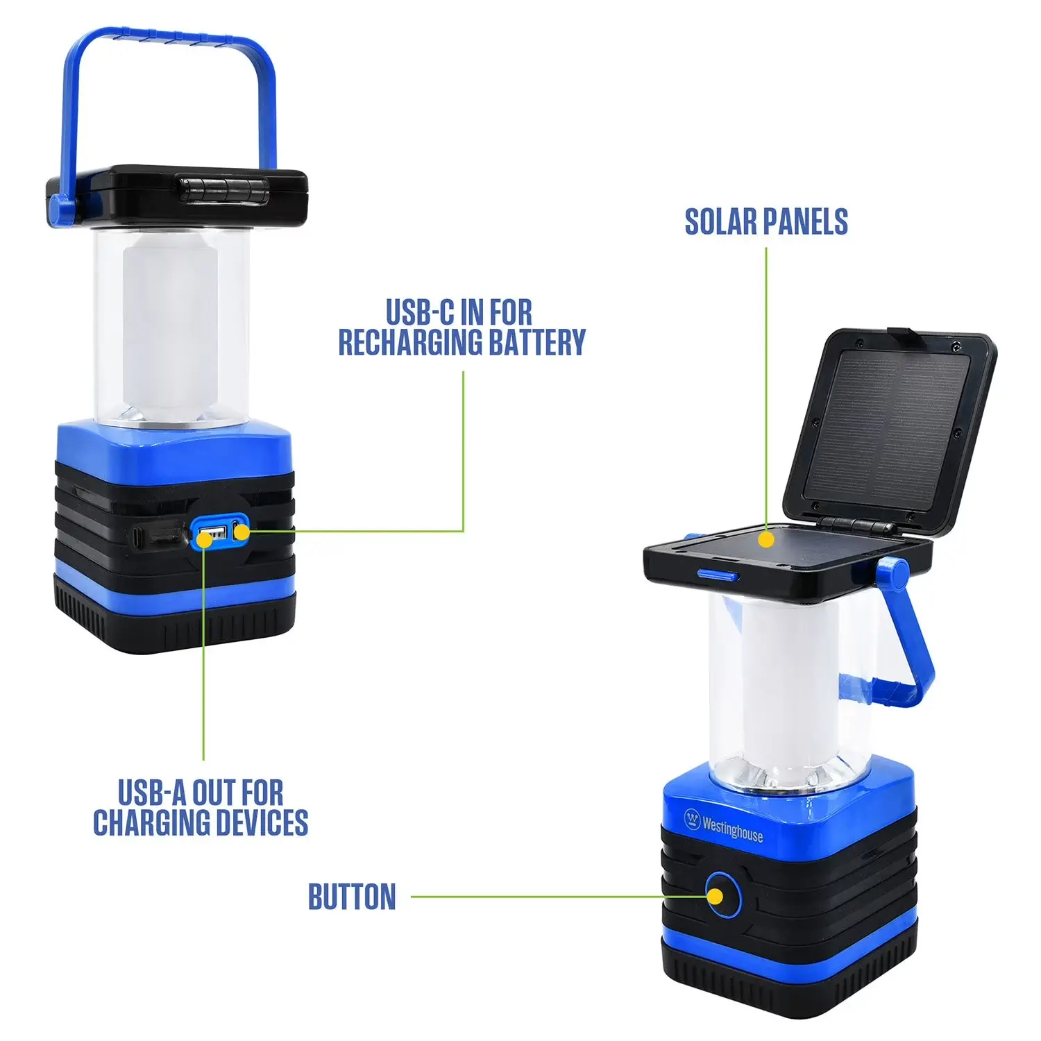 Westinghouse 1000 Lumen Solar Powered LED Lantern - Handheld Torch, 5 Adjustable Light Modes, USB/USB-C Charger, Cordless Rechargeable Light-Up Torches, Power Bank, Batteries Included, SOS Mode for Emergency Help, Camping Gadget,TikTokShopBackToSchool