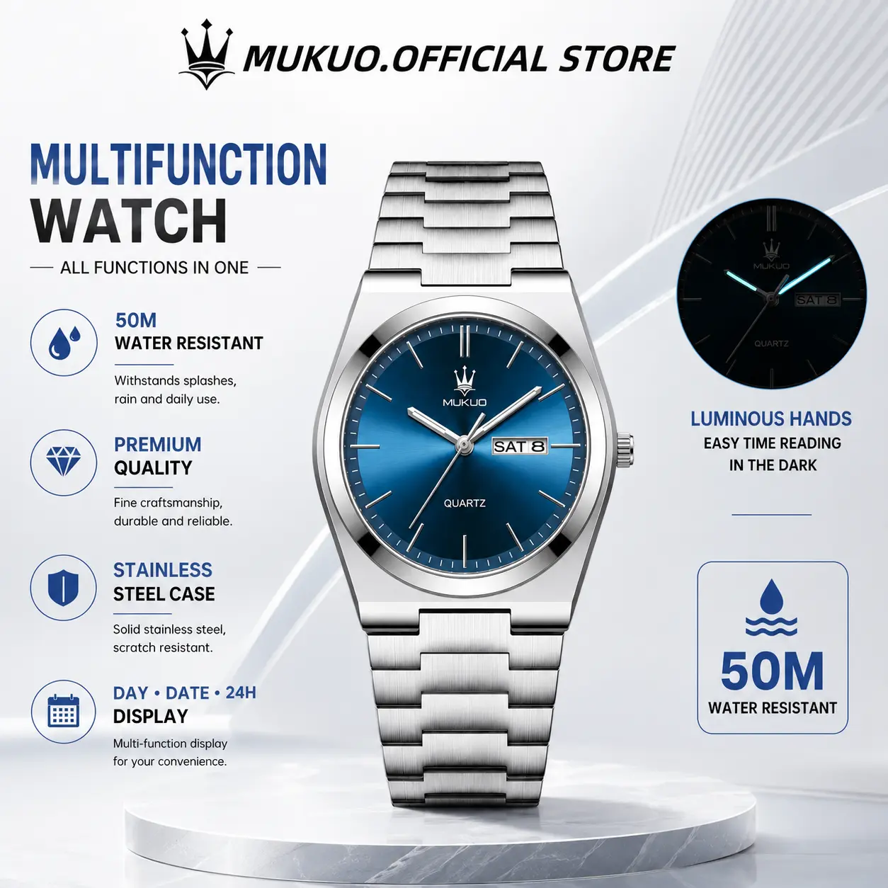MUKUO Men's watch brand  original series luxury watch, waterproof, with luminous display and calendar display,  the best choice for men's gifts Watches