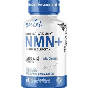 NMN Supplement 500mg NAD Supplement - Nutri Ultra High Absorption Stabilized NMN Nicotinamide Mononucleotide, 40% More NAD+ with Quercetin Phytosome & Black Pepper - mnm supplement (60 Capsules)