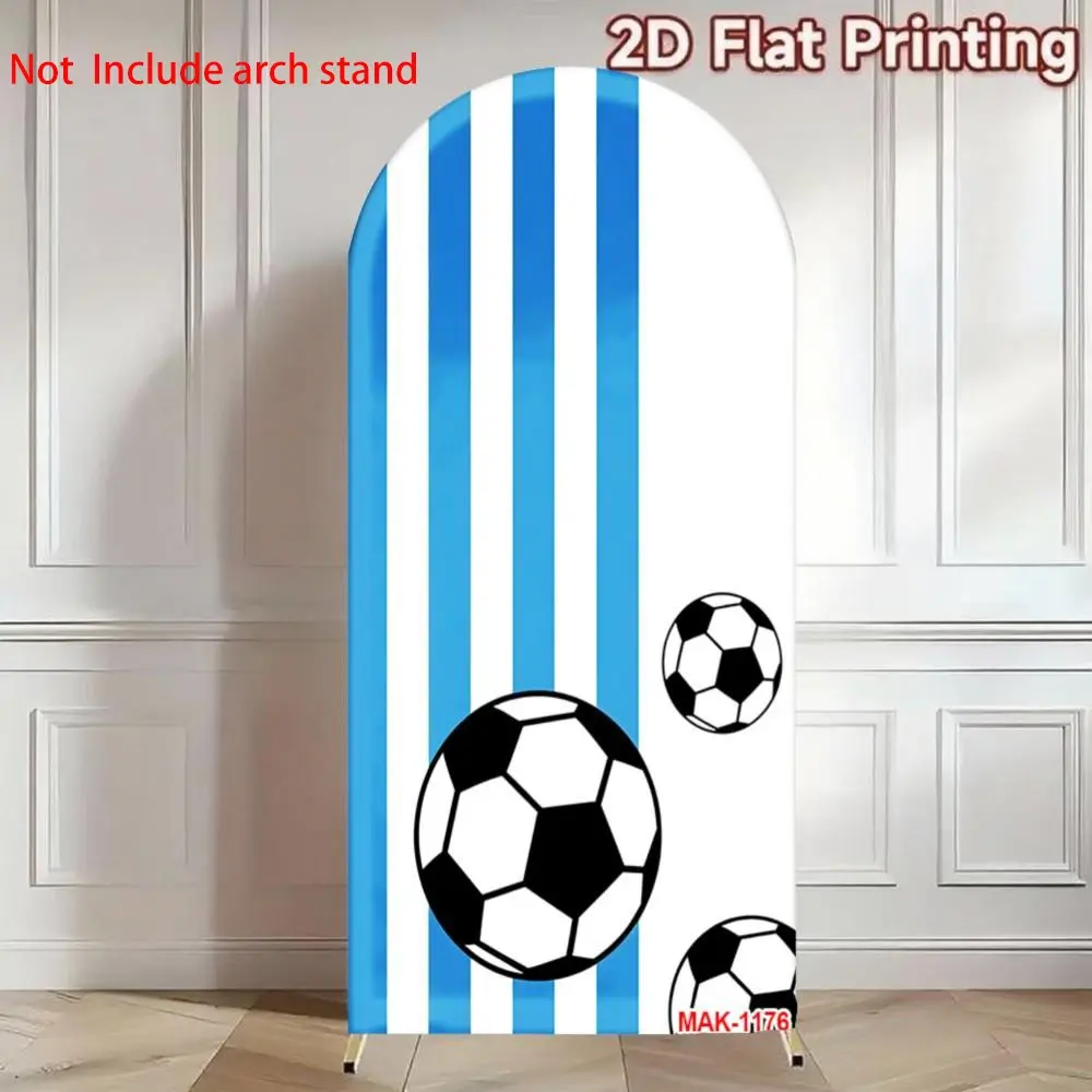 Blue White Stripe Soccer Ball Arch Backdrop 2-Sided Elastic Fabric for Kids Birthday Party Soccer Theme Photo Background, Party Backdrop Decoration, Party Decorations, Backdrop Banner