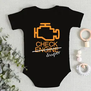 Funny Check Diaper Letter Design Skin Friendly Baby Boy Girl Short Sleeve Jumpsuit Autumn Newborn Clothes Cotton Infant Romper
