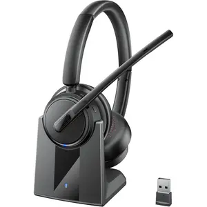 Headset with Noise Cancelling Microphone, -Ear  Headset with USB Dongle, Mute Function &  Base,  Headphones for Work from  and Call Center (Black)
