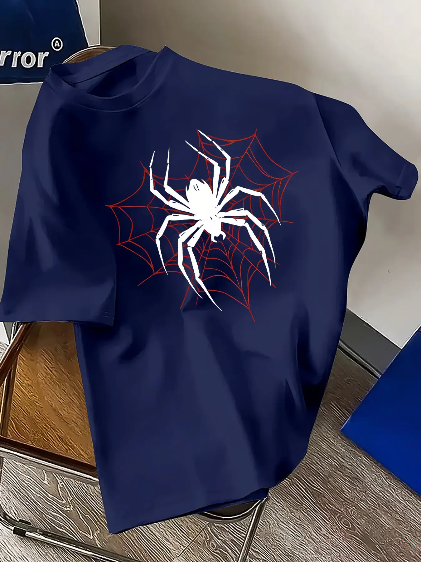 Summer New Millennial Spider Print T-Shirt, Men's Casual Streetwear Round Neck Short Sleeve Top, Slim-Fitting H-Type Patterned Clothing