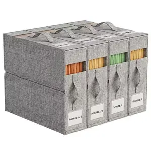 Foldable Bed Sheet Storage and Organizers Bins 2/4Pack | Queen/King Size Linen Type Cloth Fabric Organizers with 2 Transparent Windows & 2Handles Closet for Summer Blankets & Sheet Sets