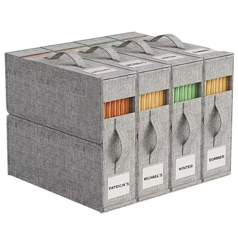 Foldable Bed Sheet Storage and Organizers Bins 2/4Pack | Queen/King Size Linen Type Cloth Fabric Organizers with 2 Transparent Windows & 2Handles Closet for Summer Blankets & Sheet Sets