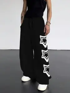 Star Print Geometric Wide Leg Sweatpants Oversized Casual Fashion Streetwear for Men & Women, Perfect for Skateboarding and Street Style in Fall & Winter