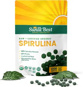 Sunlit Best Organic Spirulina 1,000 Tablets - Natural Super Greens Supplement Chlorophyll, Vegan & High Protein Non GMO