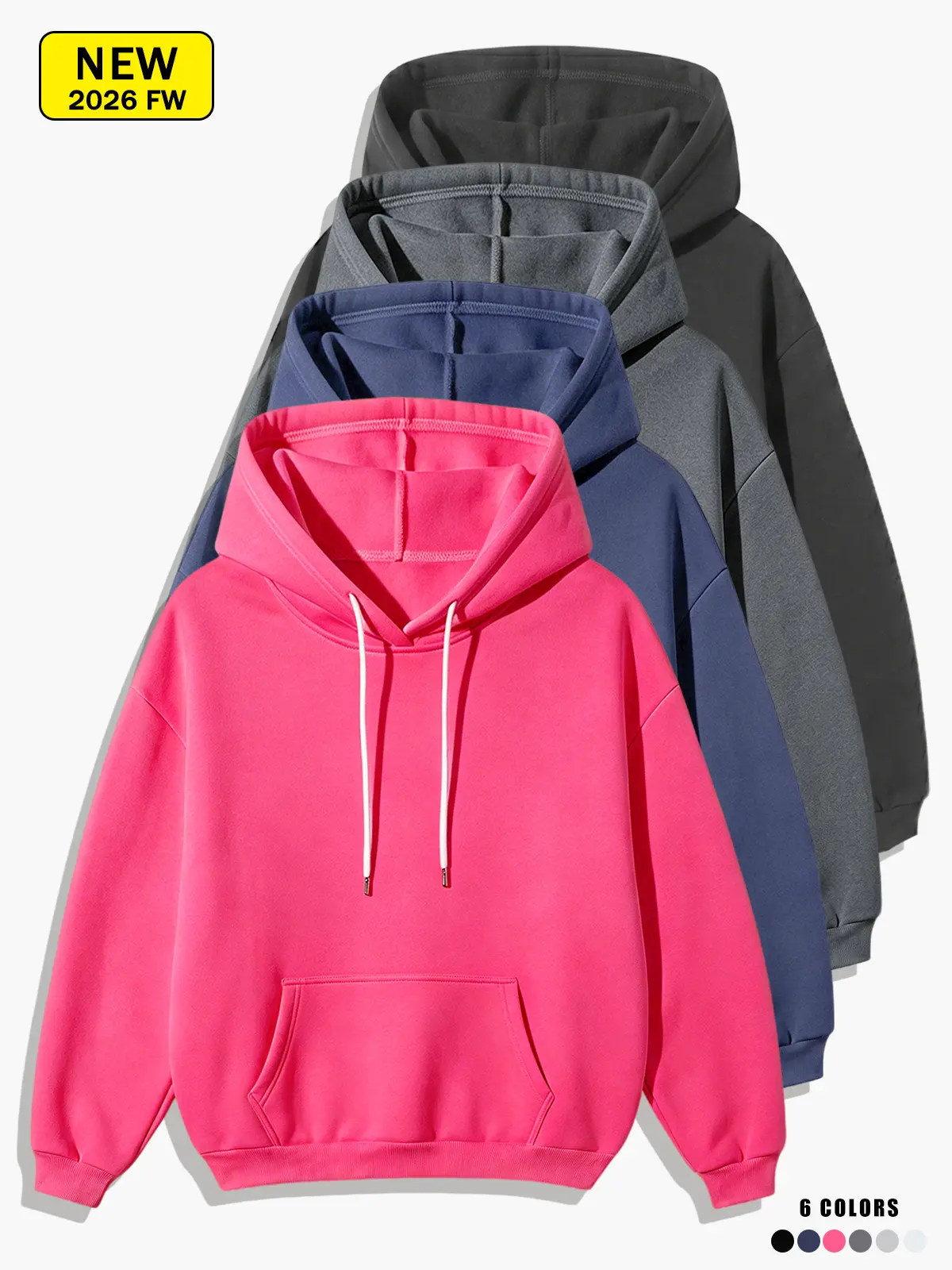 Unisex Oversized Pullover Hoodie, Solid Color Loose Fit Long Sleeve Kangaroo Pocket Plain Hooded Sweatshirt, Casual Daily Streetwear Top for Men Women