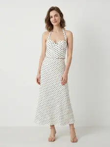 Women's Polka Dot Set, Halter Neck Short Top + Midi Skirt, Fashionable Two-Piece, Perfect for Casual Wear