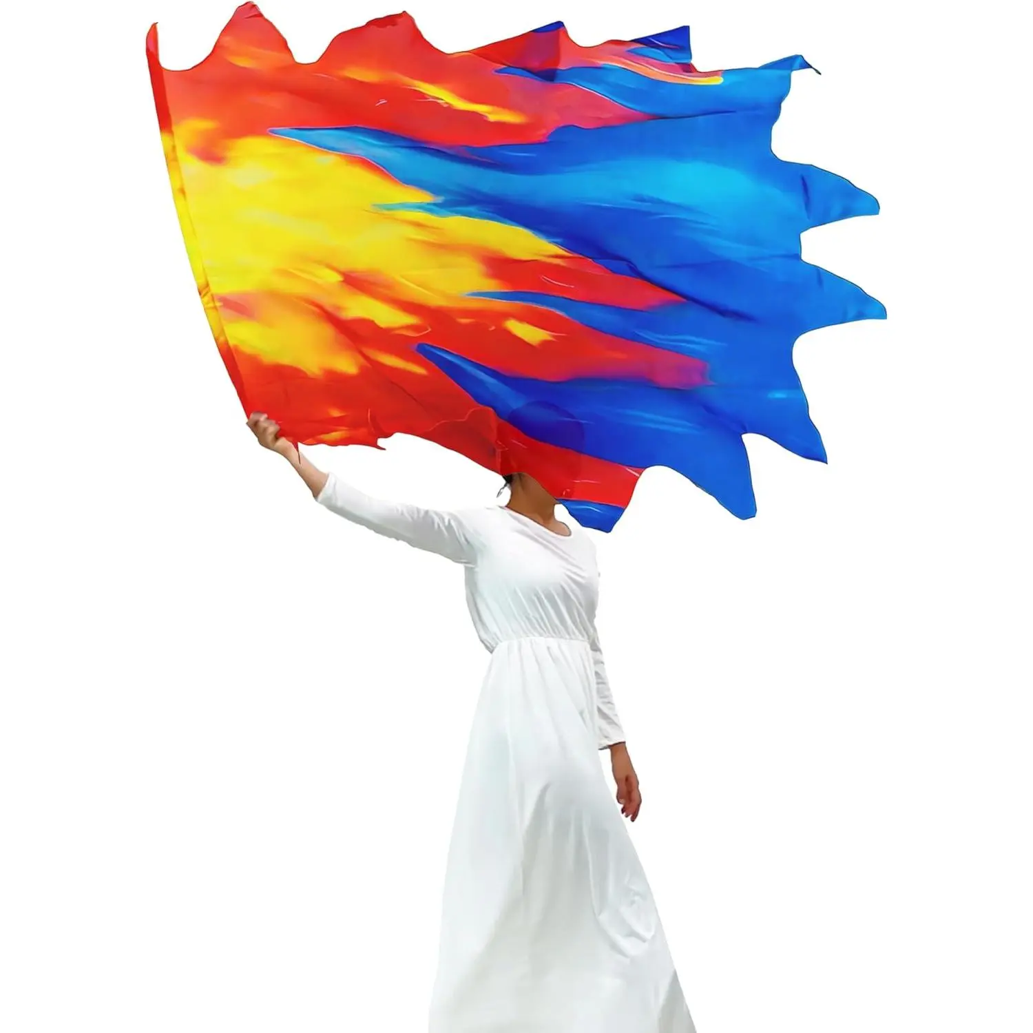 Wucheal 53''x 45'' Lightweight Prophetic Chiffon Flex Worship Flag, Raging Fire Dance Flags,Polygonal Holy water flags for worship dance SH# Yellow Red Blue