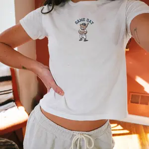 Game Day Baseball Baby Tee Fantasy Baseball Season Women's Cute Game Day Shirt Vintage Teddy Bear Tee Y2k Aesthetic Graphic 90s Crop Top
