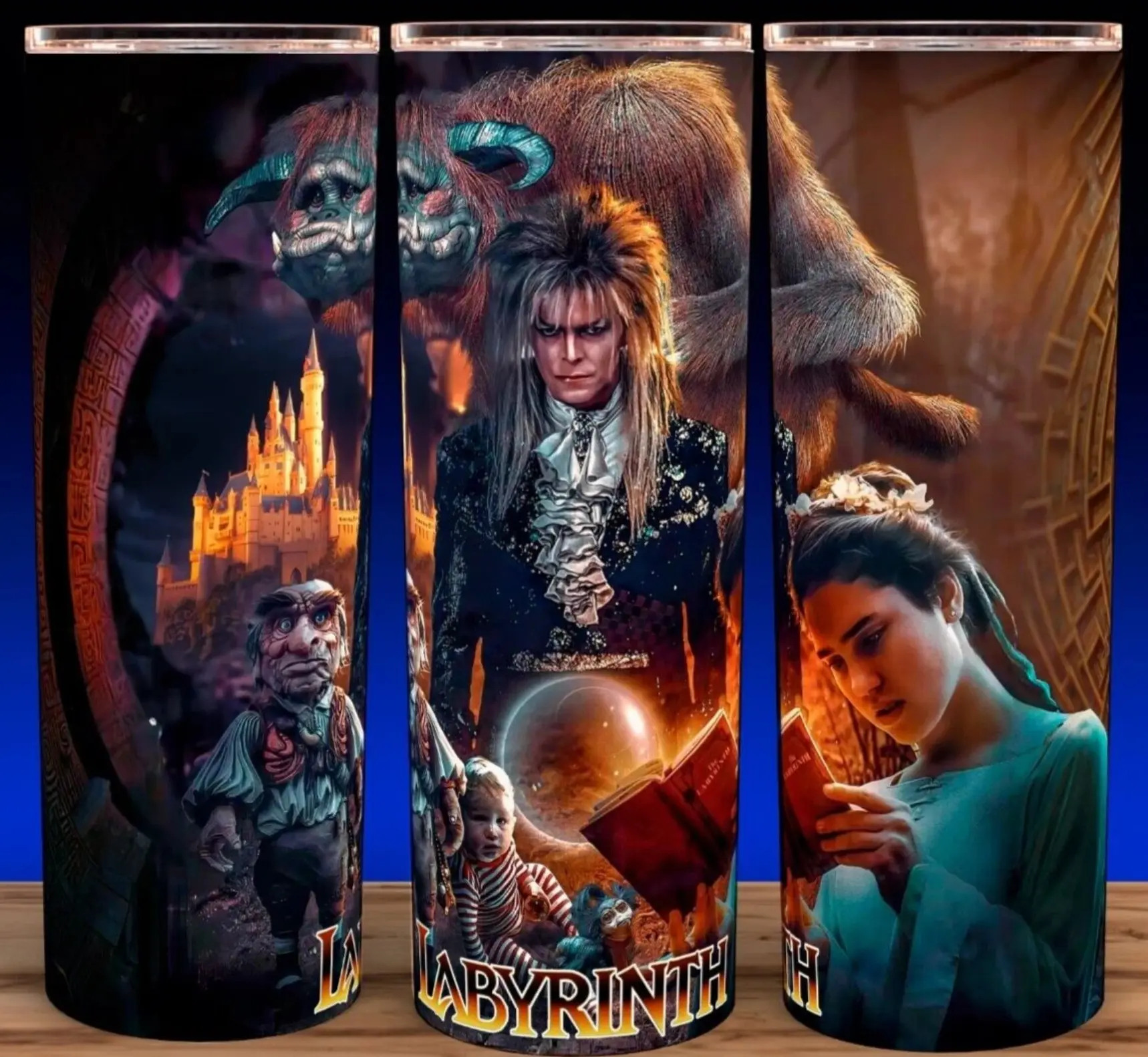 The Labyrinth 80s Movie Fantasy Jareth Goblin King and Sarah Williams Cup Mug Tumbler 20oz Stainless Steel Double Insulated Modern Drinkware with Lid & Straw for Fantasy Movie Fans