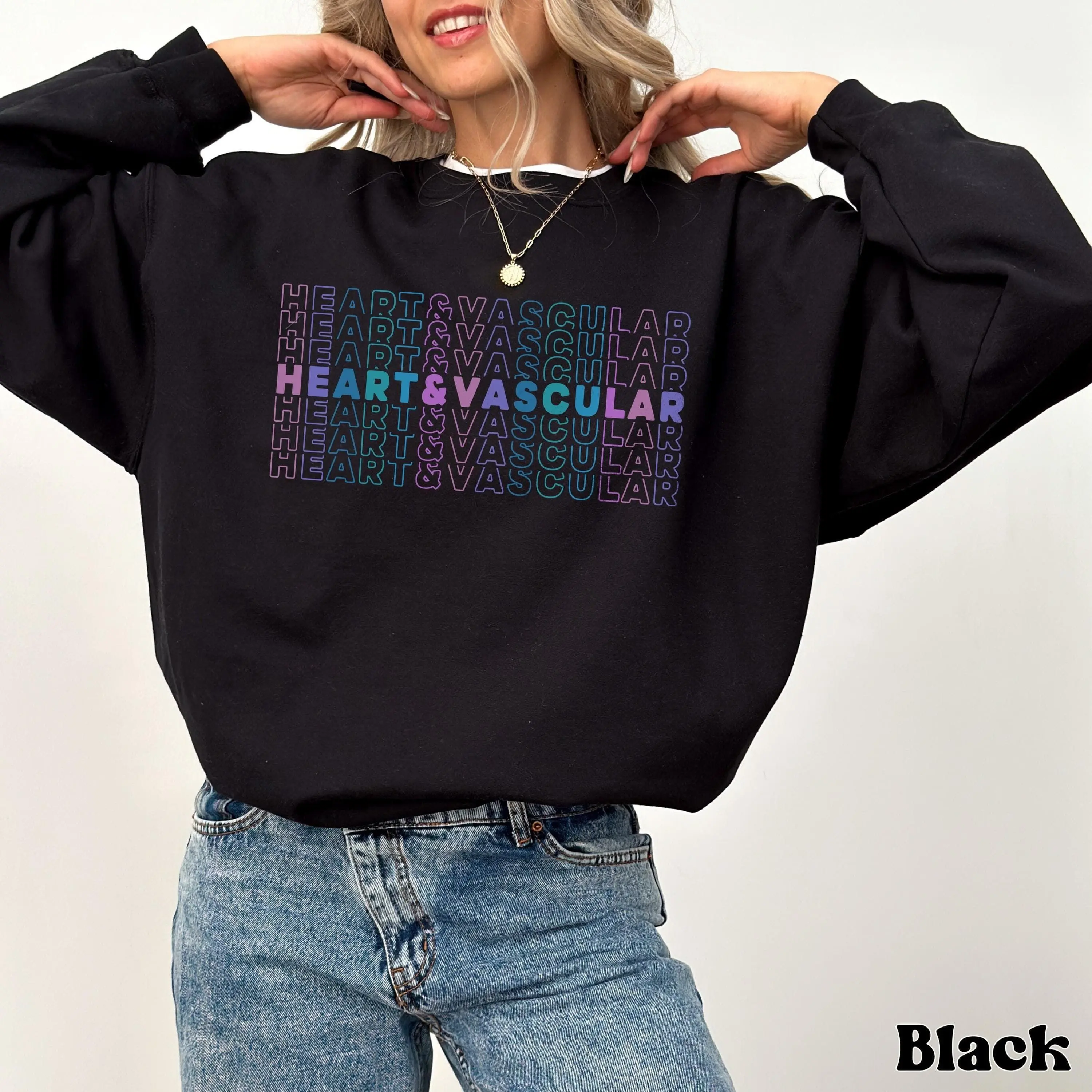 Heart & Vascular T-Shirt, Sweatshirt & Hoodie - Cardiac Nurse Crewneck Cardiovascular Sonographer CVICU Sweater Cardiology ICU RN Cardio Technologist Gift
