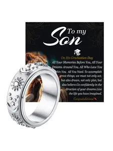 Father's Day Gift for Son, Stainless Steel Moon Star Sun Rotating Ring, Stress Relief Anxiety Relief, Casual Jewelry for All Seasons