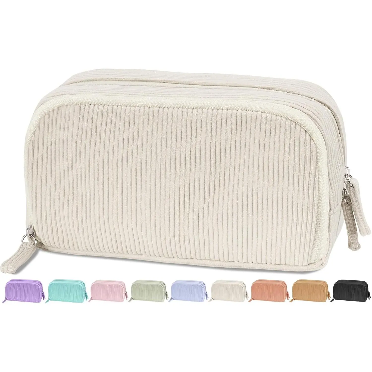 Z-PCB12  Big Capacity Pencil Case Pen Pouch, Soft Corduroy Pencil Bag with 3 Compartment, Multiple Pockets, Sturdy Zipper, Cute School Supplies Pen Bag Organizer For Teen Girls College, Beige