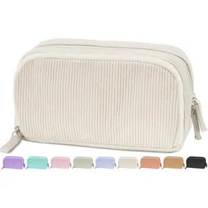 Z-PCB12  Big Capacity Pencil Case Pen Pouch, Soft Corduroy Pencil Bag with 3 Compartment, Multiple Pockets, Sturdy Zipper, Cute School Supplies Pen Bag Organizer For Teen Girls College, Beige