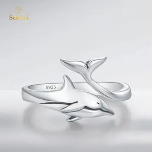 Sebina Dolphin Ring Silver Jewelry Adjustable Ring Gifts for Women Men Girlfriend Boyfriend Lover Anniversary Halloween Friend Birthday Graduation Christmas Couple Valentine's Day Mother's Day Friend Daily