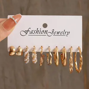Silver Color Pearl Twist Hoop Earrings Set for Women Pendientes Circle Geometric Dangle,LY54469 halloween earring infinity hoop  earring daith  pierced  jewelry