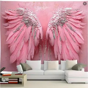 polyester pink angel wing background, - perfect for living room, bedroom, office or party decoration bedroom wall art | Floral canvas | pink bedroom accessories angel chill room accessories birthday and holiday gifts, Hanging Tapestry Flowe