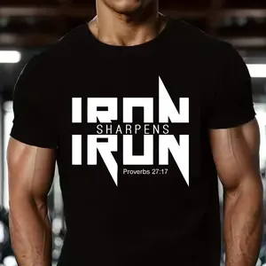 Men’s “Iron Sharpens Iron” Proverbs 27:17 T-Shirt, Motivational Christian Design, Casual Faith Apparel