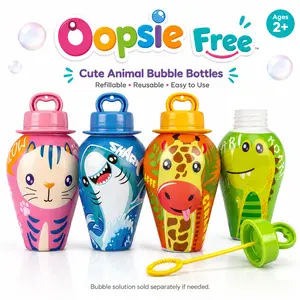 Oopsie Free Leak-Resistant Bubble Wands & Bottles for Toddlers Kids Ages 1-3 3-5, Pack of 2,180° Hardly Spills Mess-Free Bubbles, Refillable, Easy Grip, Safe Non-Toxic Mouth-Blown Toys, Birthday Party Favors Summer Outdoor Play Fun Stuffers Gifts