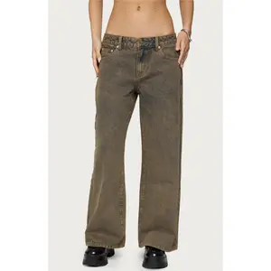 Edikted Women's Petite Zahra Mud Wash Low Rise Jeans