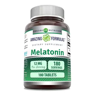 Amazing Formulas Melatonin 12 Mg Supplement | 180 Tablets | Non-GMO | Gluten-Free | Made in USA