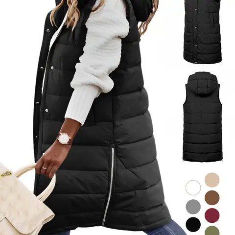 UMIPUBO Holiday Women Lady's Winter Hooded Puffer Vest - Women's Casual Tops, Sleeveless Zipper-Up Thick Quilted Warm Clothes with Pockets