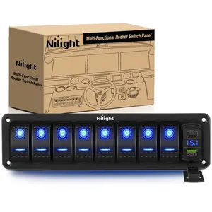 Nilight 8 Gang Switch Panel With Qc3.0 & Pd Charger And Voltmerter with Blue Backlit