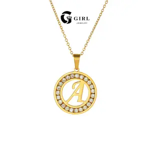 GGIRL 18K Gold Plated Round Artificial Zircon Letter Necklace for Women Men Elegant Durable Design Unique Versatile Daily Wear Special Events Exquisite Jewelry Gift Fashion Jewelry Gift for Holiday Haul Christmas Birthdays Anniversaries Alphabet Pendant