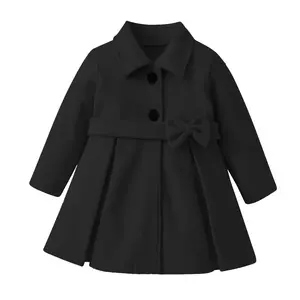 Toddler Baby Girl Clothes Jacket Coat Long Sleeve Solid Color Buttons Dress Coat Fall Winter Outfit (Black)