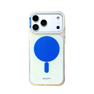 Pastel Luxury Solid Color Cellphone Cover with Holographic Magnetic Stand, Customized Protection Accessory for iPhone 17 Pro Max, 16, 15