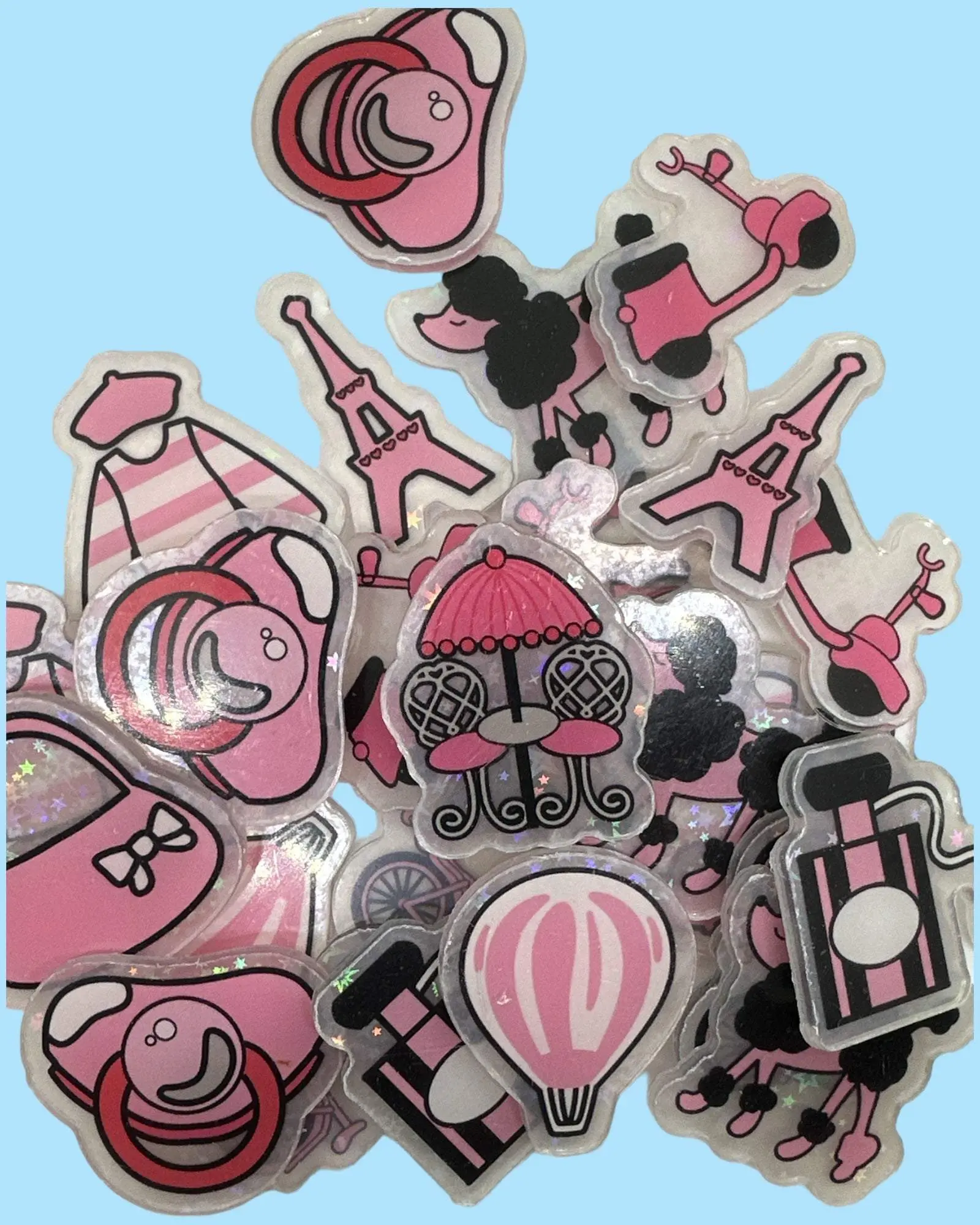 Acrylic Charms for DIY, Make Keychains, Decorate Paperclips, Paris Theme Random 10 Pieces