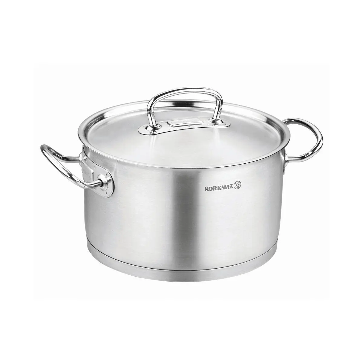 YBM Home a1162 9.4 in. Dia. x 3.9 in. Korkmaz Stainless Steel Stockpot with Lid & Handles, Silver