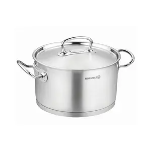 YBM Home a1162 Stainless Steel Induction Cookware Cooking Pot - 9.4 in. Dia. x 3.9 in., Aluminium Core, Oven-Safe, with Lid & Handles, Silver
